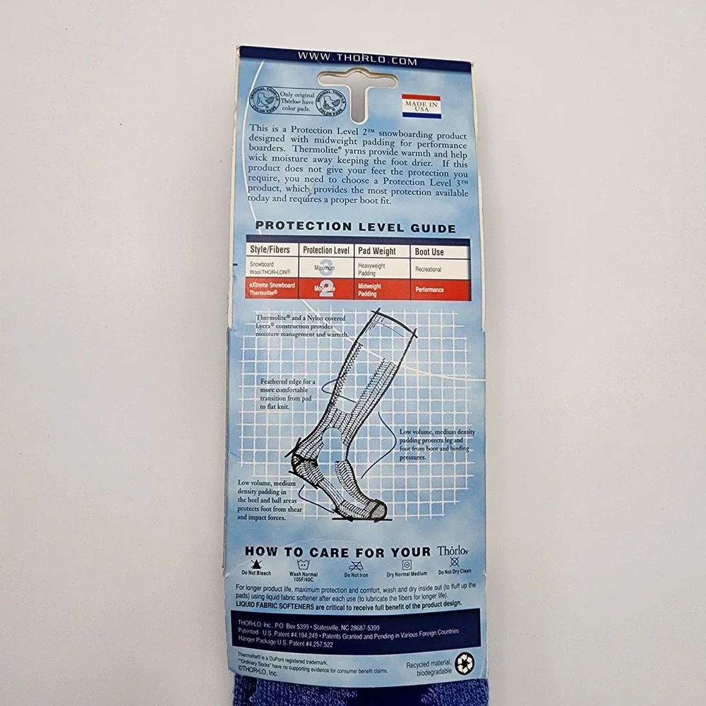 Thorlo Unisex Boarding Socks Protection Level 2 Size L Over The Calf Blue NEW‎